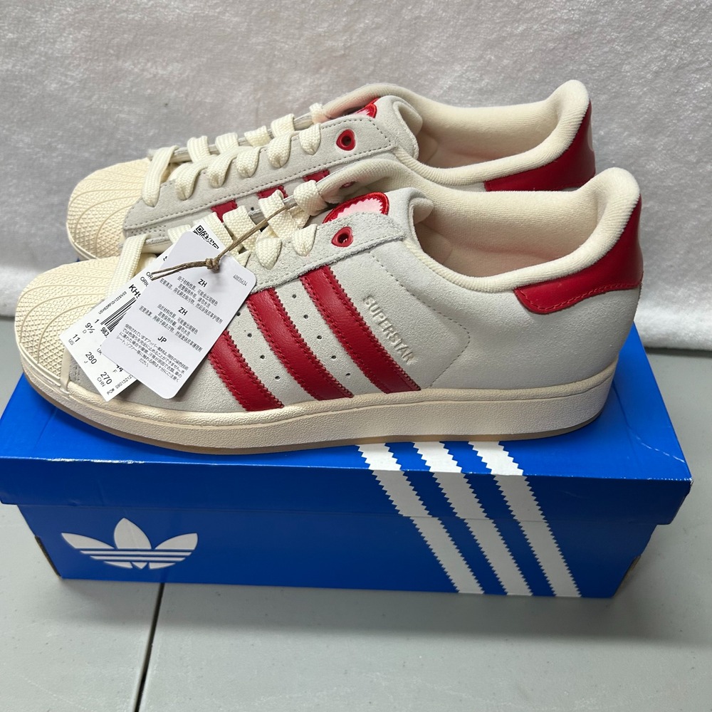 Adidas Womens Size 11 Superstar II Valentines Day White/Scarlet Athletic Shoes